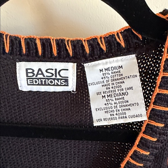 Basic Editions Vintage Halloween Button Down Embroidered Knit Vest - Picture 3 of 8